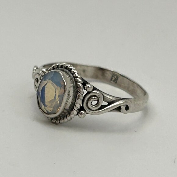 Sterling Silver 925 Rainbow Stone Ring Size 5.5 Artisan Scroll Design - Picture 13 of 13